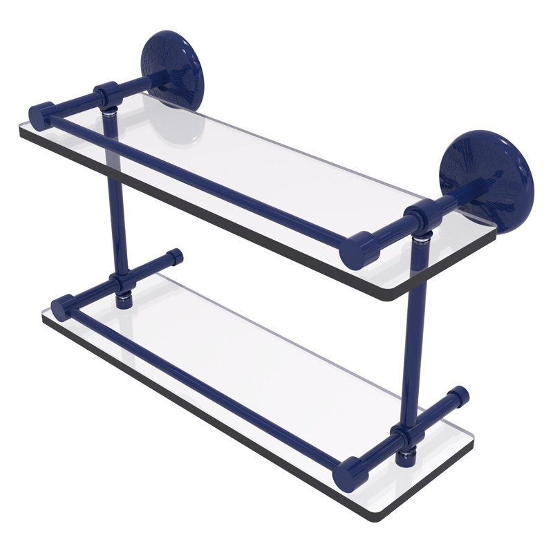 Tablette double en verre Yae Carlo avec galerie MC, H 8 po x l 16 po x P 5 po, Bleu méditerranéen