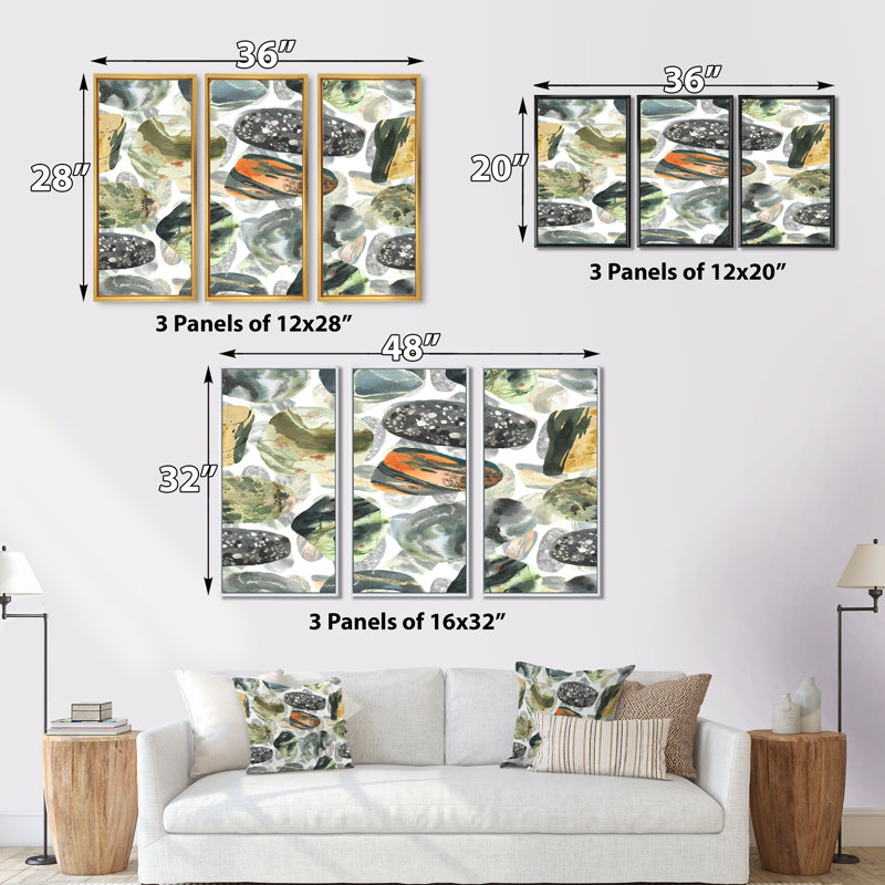 «Colorful Beautiful River Stones», ensemble d'art mural sur toile encadré nautique et côtier, H 28 po x l 36 po x P 1 po