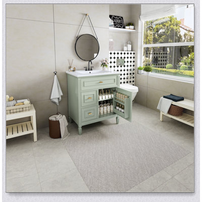 Bathroom Vanity With Sink, Featuring Flip Drawer, Adjustable Shelf, Solid Wood And MDF, Ideal For Modern Bathroom Decor