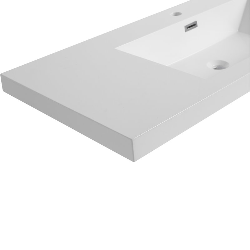 Lavabo de salle de bain en résine blanche brillante de 122 cm (48 po), profondeur 117 cm (46,15 po), largeur 51 cm (20,2 po), hauteur 19 cm (7,5 po), style contemporain, profond et robuste.
