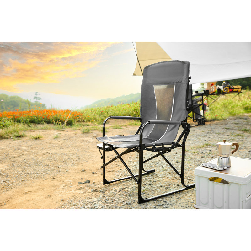 Camping Directors Chair With Side Table - Grey Heavy Duty Oversized Portable For Lawn, Picnic, Beach Fishing Folding Beach, Lawn