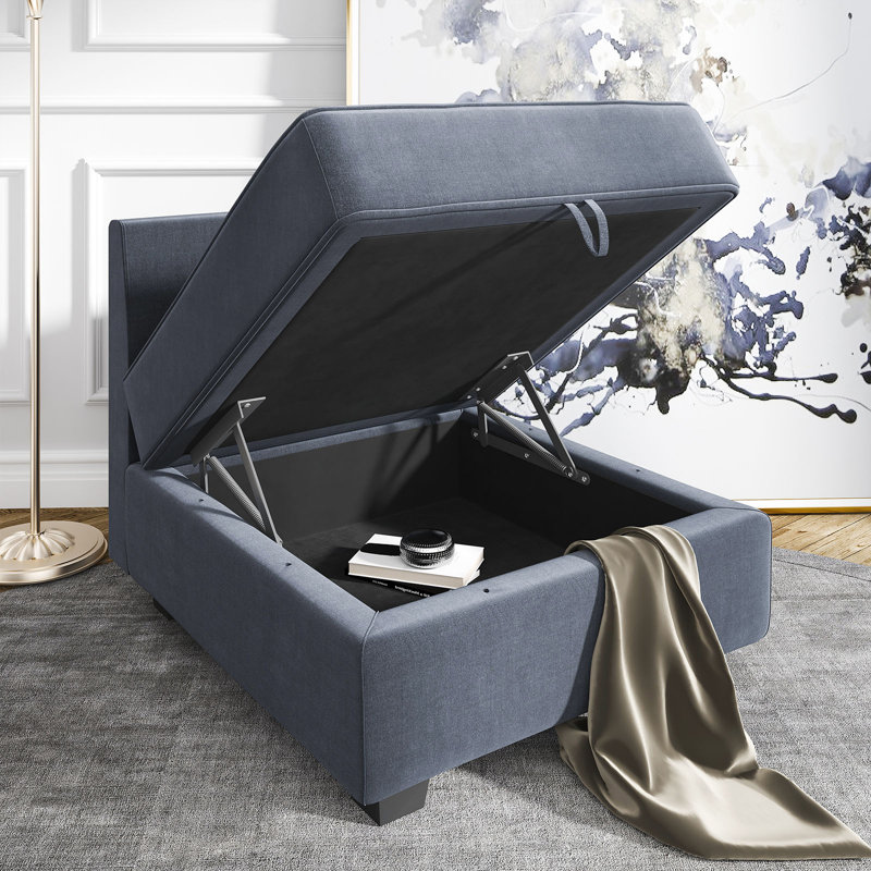 61" Square Arm Modular Loveseat with Storage Space, Bluish Gray Polyester Blend