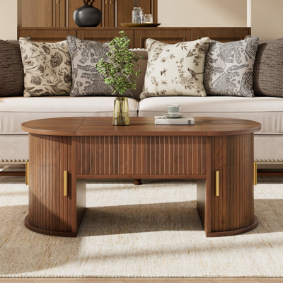 Wood Coffee Table with Lift Top, Height-Adjustable , Open Shelves and Hidden Storage