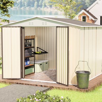Remise de jardin d'extérieur de 10 pi x 8 pi en structure en alliage d'aluminium, porte à charnière et ventilation pour la remise à outils, deux points de remplacement d'air
