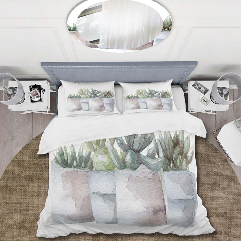 Cactus and Succulent House Plants III - Ensemble de housse de couette Farmhouse - Microfibre de polyester