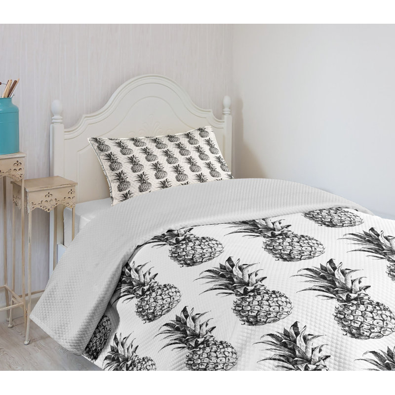 White Quilted Twin Bedspread Set with Pillow Sham