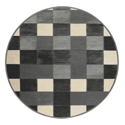 Machine Washable Checkered Brown Area Rug