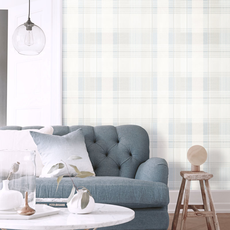 Classic Plaid Wallpaper Roll Non-woven, Light Blue