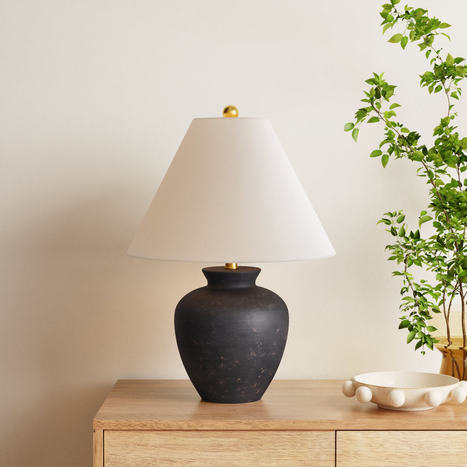 Calico Table Lamp, Black Finish / White Shade