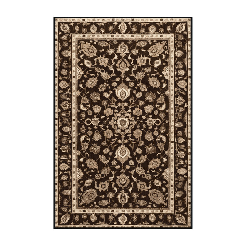 Machine Washable Tabriz Black Area Rug, Rectangle 6 pi x 9 pi