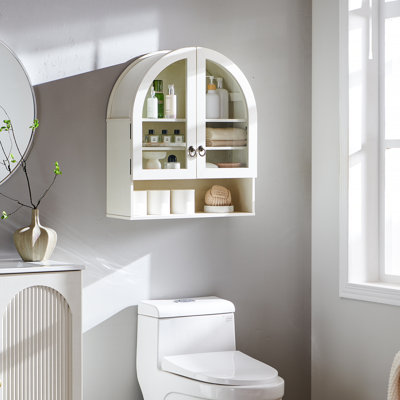 Bathroom Storage Cabinet With Adjustable Shelves, 23.6'' Wide Over The Toilet Organizer For Laundry Room, Kitchen & Living Room, Medicine Cabinet With 2 Glass Doors