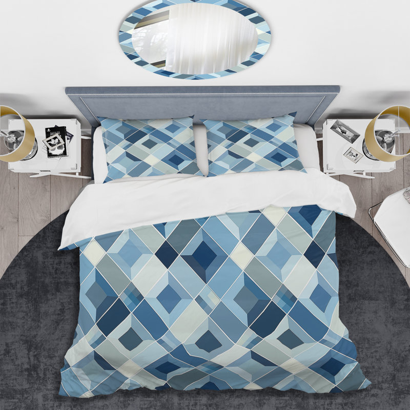 Blue Modern Rhombus IV - Ensemble de housse de couette moderne, Housse de couette très grand et 2 très grandes t