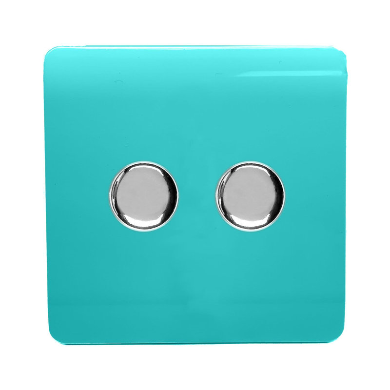 Trendi Switch 2 Gang 1 or 2 way 100w Rotary LED Dimmer Light Switch, Bright Teal