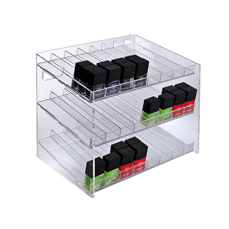 Présentoir à trois niveaux et 24 compartiments, 8 pièces par niveau. Dimensions: l 12 po x P 8,5 po x H 10,5 po