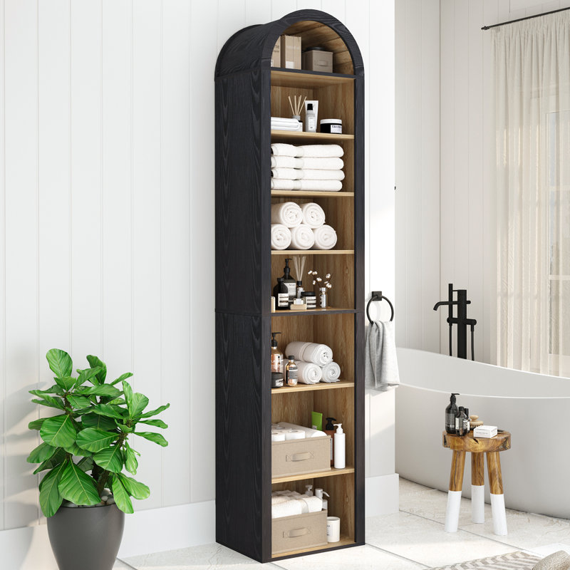 70" Arched Narrow Bookcase, Black