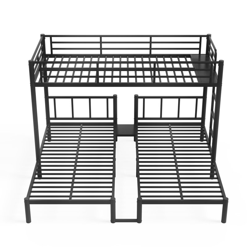 Lit superposé, lit superposé à structure en acier robuste avec garde-corps, lit superposé pour chambre d'amis dans un dortoir, aucun sommier nécessaire, noir et blanc