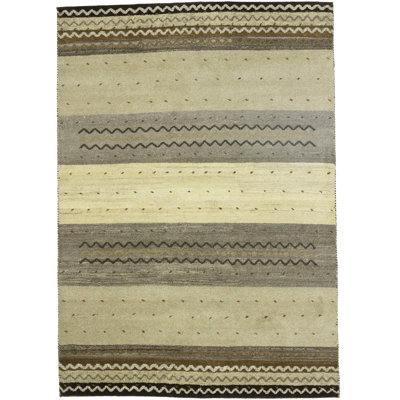 Tapis beige / gris en laine noué à la main
