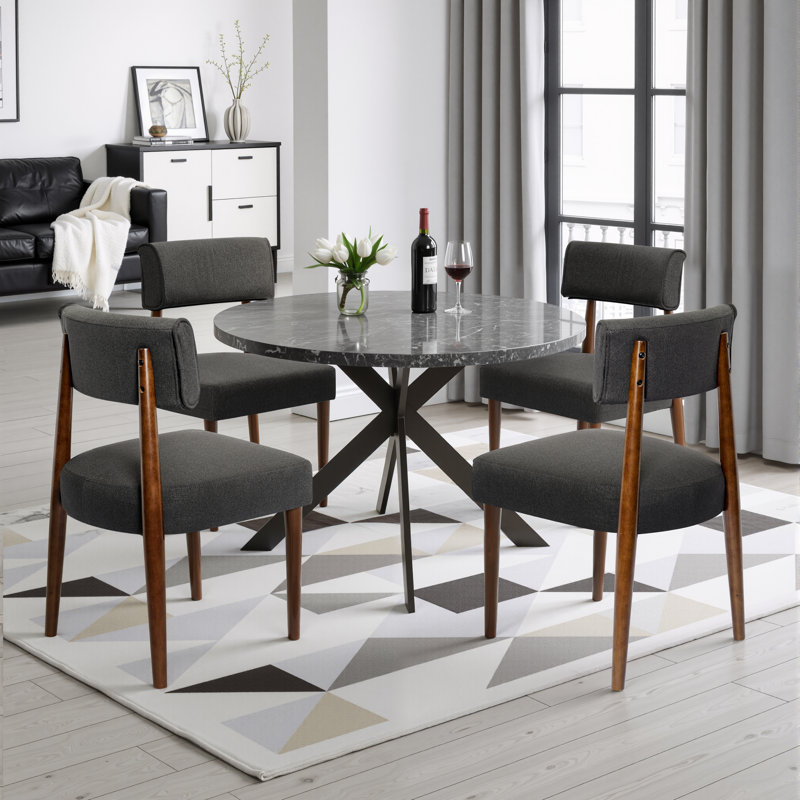 Chaise d'appoint rembourrée en bois massif, Noir, Brun