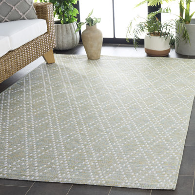 Tapis intérieur / extérieur géométrique en polypropylène / polyester Edgeware 850 vert clair / jaune