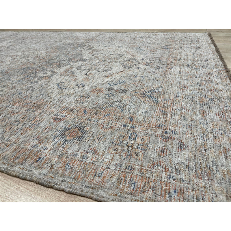 Ivory Handwoven Wool Faded Palimpsest Geometric Modern Contemporary Carpet Rug, 8' x 10'