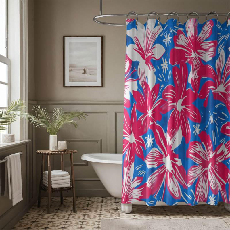 Rideau de douche Ruby and Azure Flowers - 1 pièce, H 74 po x l 71 po