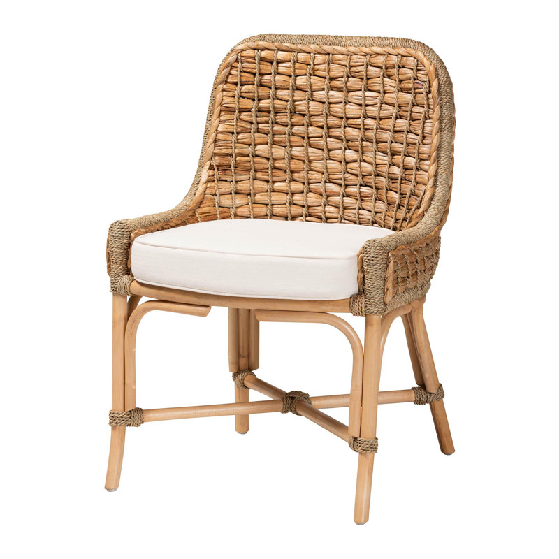 Kyle Natural Rattan and Cane Dining Side Chair with Cushion