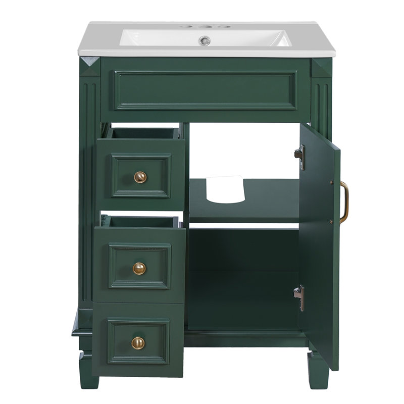 Meuble-lavabo 24 po avec lavabo en céramique, petite armoire de salle de bain moderne, 2 tiroirs et tablette réglable