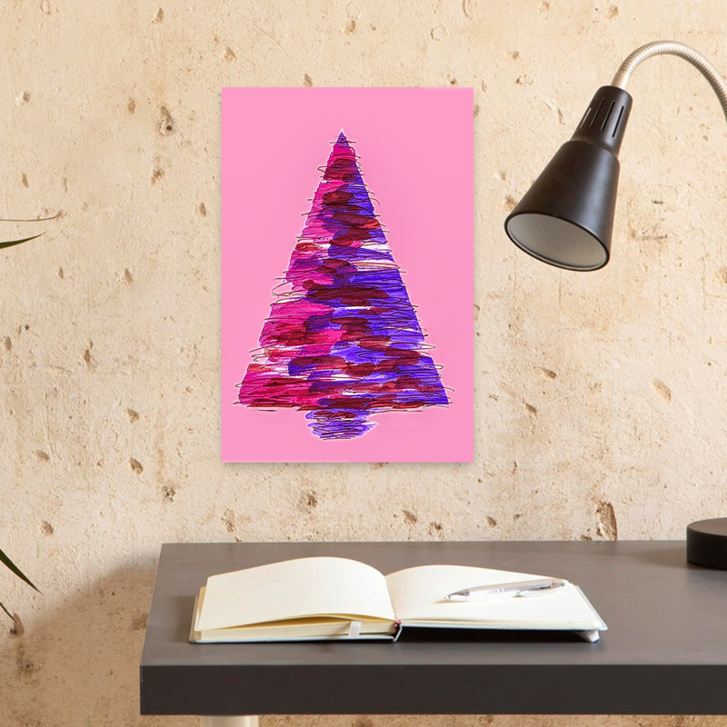 Pink Abstract Christmas Tree Abstract Colorful Contemporary Christmas Tree Winter Landscape Wall Art Print by Lori Ann Folz - Wrapped Canvas Print