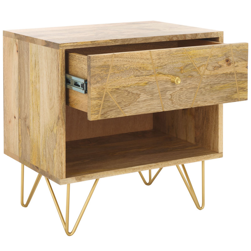 Table de chevet 1 tiroir Wrenn, Naturel / Laiton