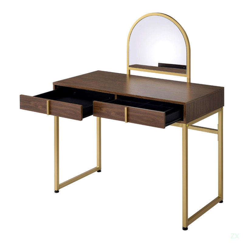 Bureau de coiffeuse 2 tiroirs avec miroir et plateau à bijoux