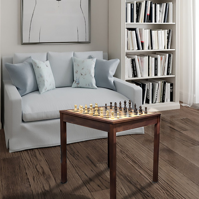 Wooden Chess Checkers and Backgammon 3 in 1 Combo Game Table Furniture Set, 25" x 25", 4" King