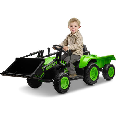 Pelle tout-en-un pour enfant 12V avec télécommande | Tracteur, bulldozer et remorque détachable 3-en-1 | Musique, lumières, cor | Certifié ASTM Safety pour les enfants de 3 à 7 ans