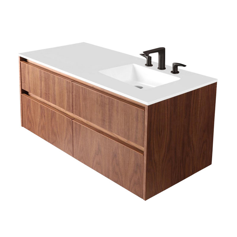 Pronto 48'' W Single Vanity, Natural Walnut, 8" Centers, Gloss White