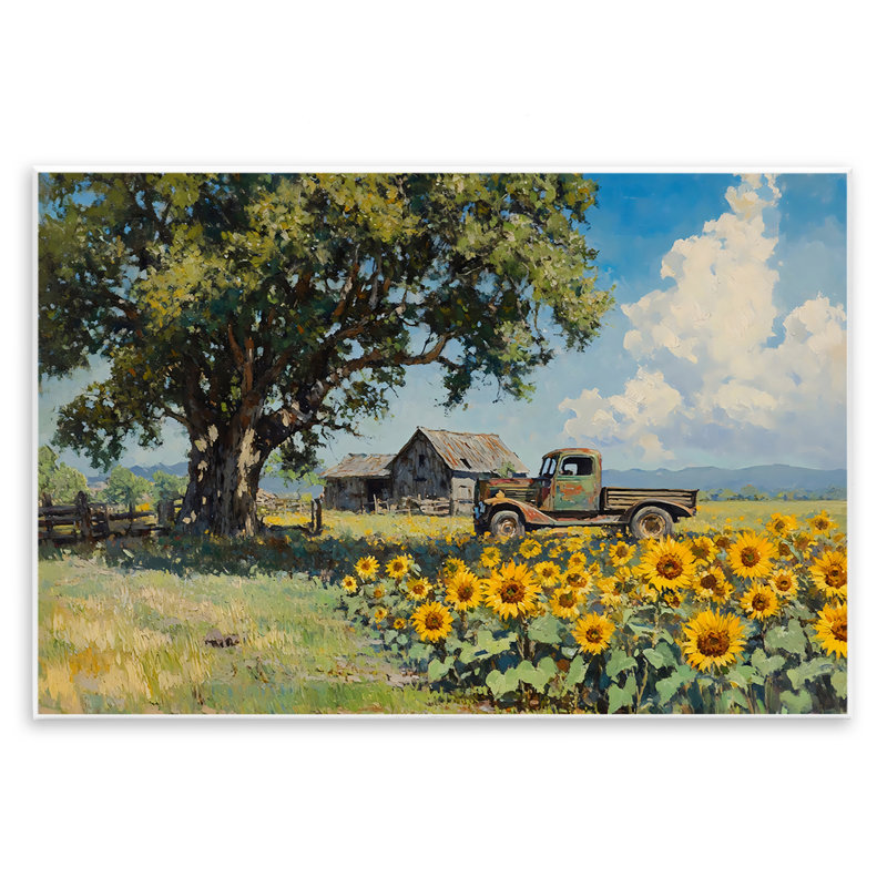 «Sunflower Pickup» par Old Barn, plaque murale, design par Franklyn Gregory, 13 x 19
