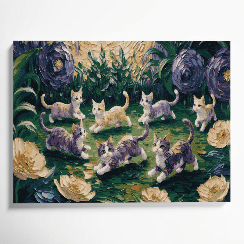 «Cats Kinkalow», art mural sur toile bleue, H 11 po x l 14 po