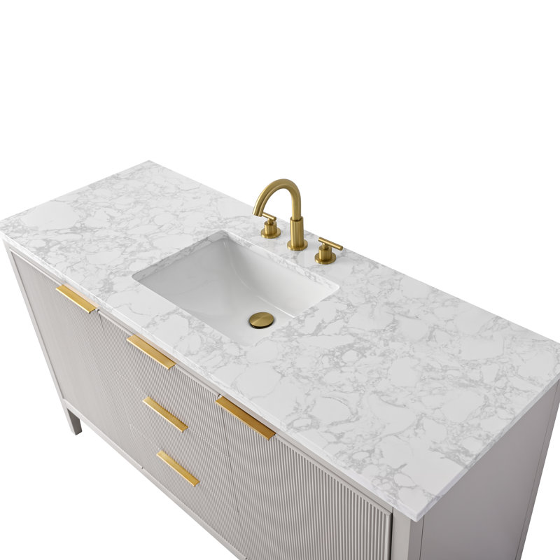 Emma 60" W Single Vanity, Taupe/Brushed Bronze