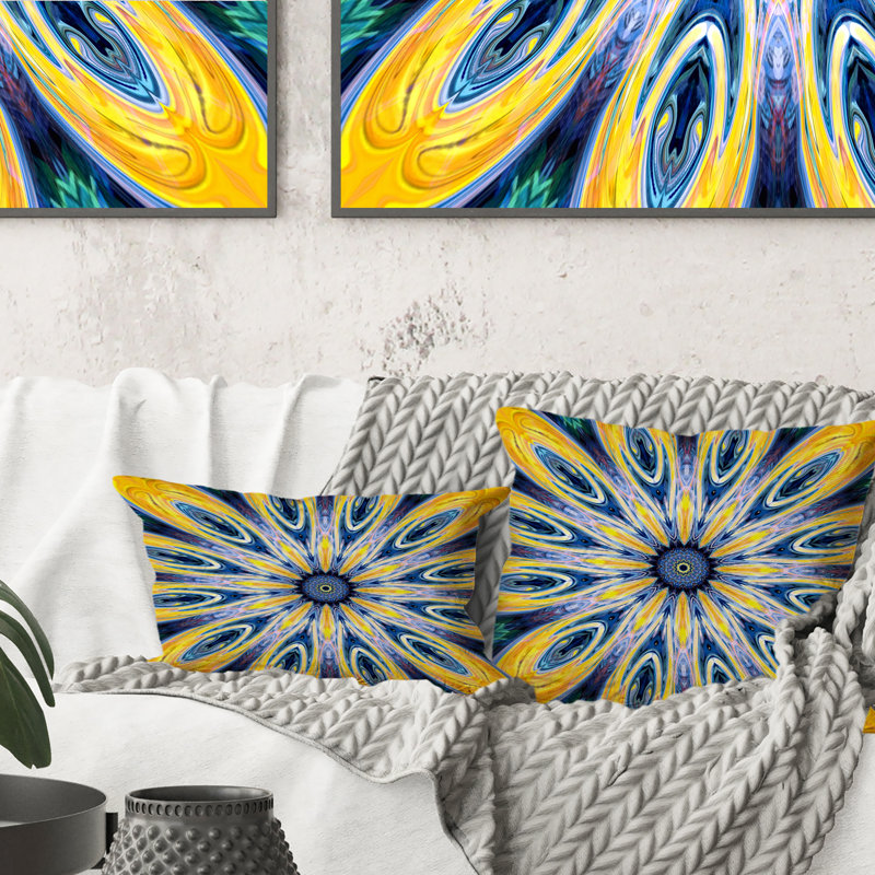 Coussin décoratif imprimé floral jaune et bleu