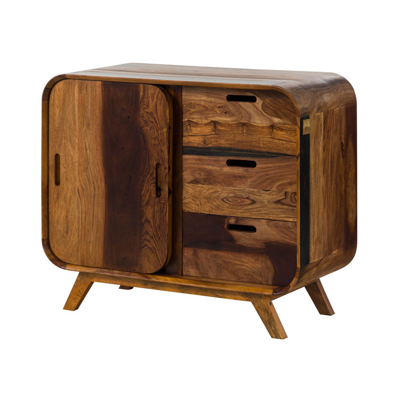 90cm Solid Wood Sideboard, Dark Brown