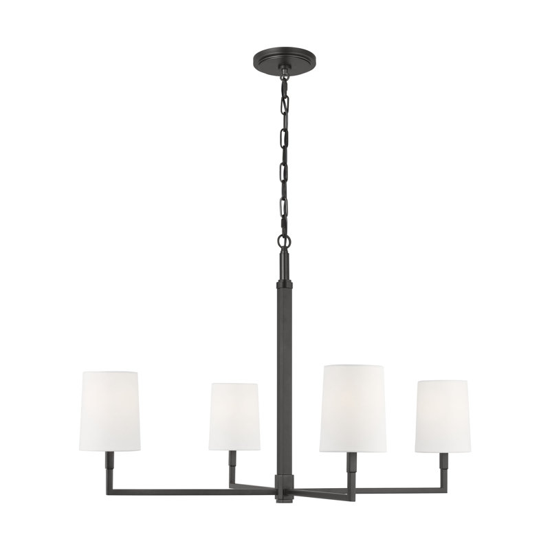 Thomas O'Brien Danica 4 Light Dining Room Chandelier With White Linen Shade, 23.5" H x 36" W x 36" D, Aged Iron