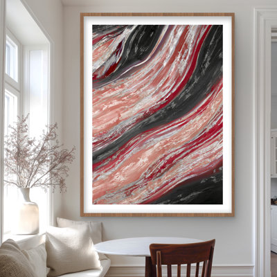 Red Wave - Living Room Red Framed Matted Print for Decor