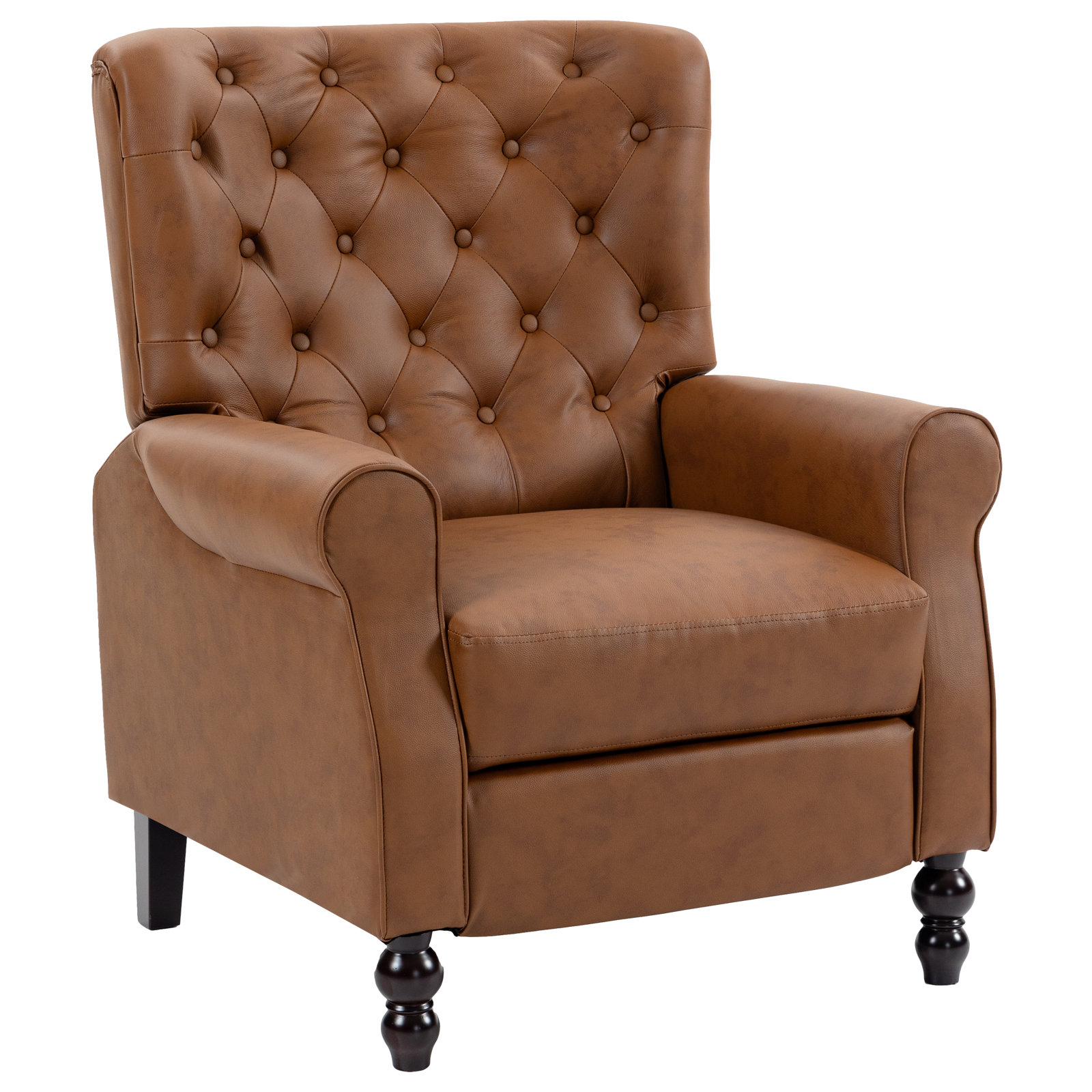 Stationary Rolled Arm Wingback Recliner, Brown