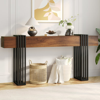 71 Inch Long Console Table, Extra Thick Industrial Sofa Table Behind The Couch Rectangular Entryway Table For Entrance Hallway Living Room, Entire Top Board & 4-pipe Legs, Rustic Brown