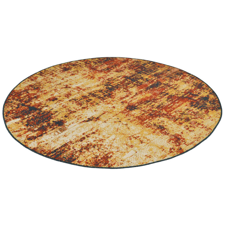 Tapis d'intérieur / extérieur en polypropylène brun / orange tissé à la machine 4 pi 1 po, Rond 7 pi 1 po