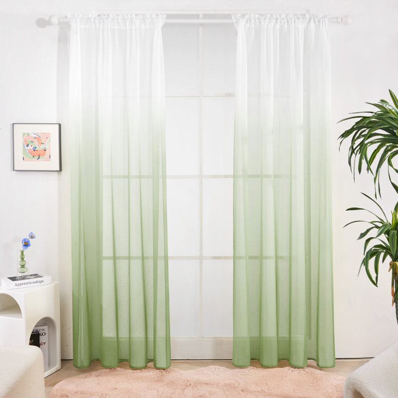 Zhejno Sheer Curtain Pair, 52" W x 90" L, Reseda Green