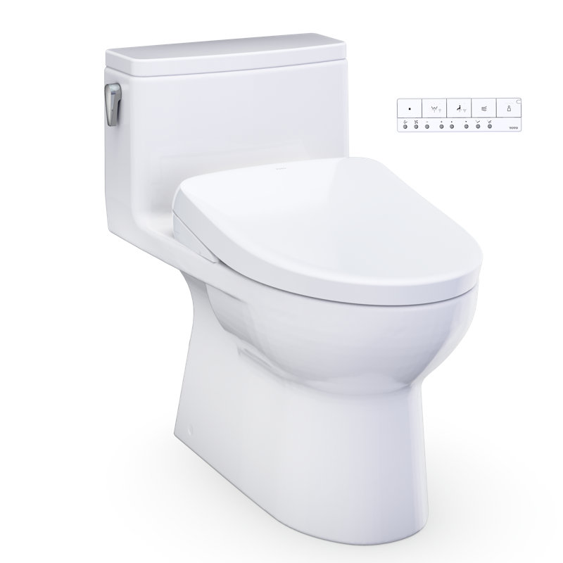 TOTO Redington WASHLET+ S7A One-Piece Elongated 1.28 GPF Universal Height Toilet with CEFIONTECT, Cotton White - MW6724736CEFG#01