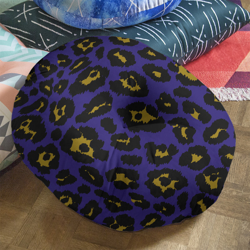 Housse et insert de coussin touffeté rond, H 26 po x l 26 po x P 4 po, Mauve / noir / jaune