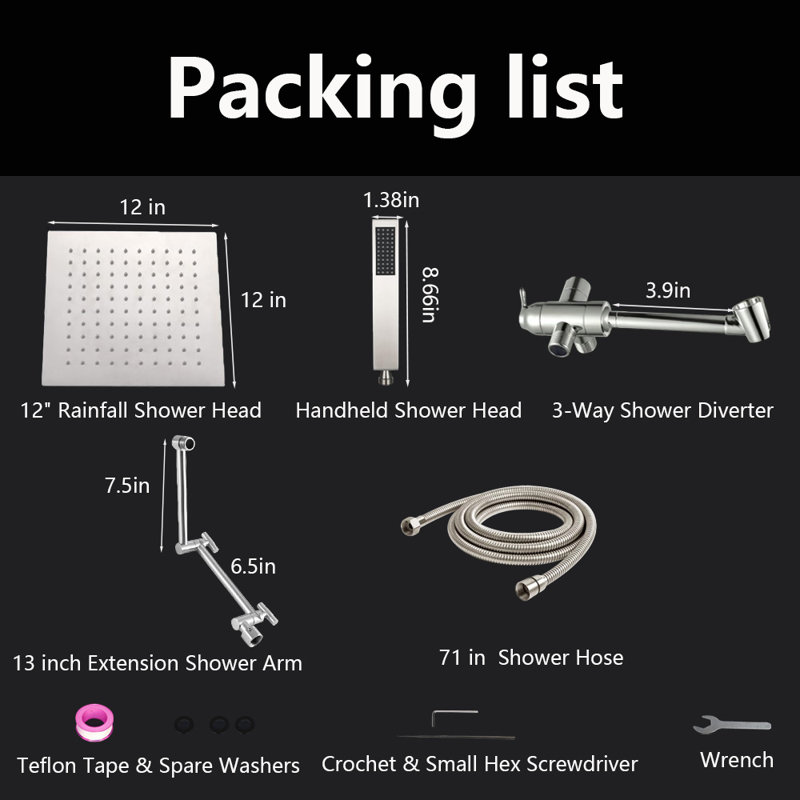 12" Rainfall Shower Head With Handheld Spray Combo, Brushed Nickel