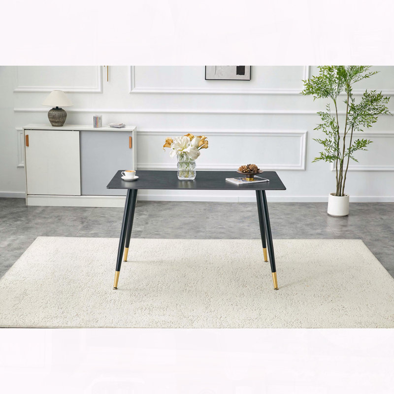 Table de salle à manger moderne en pierre frittée rectangulaire moderne avec pieds plaqués or (Vic foncé)
