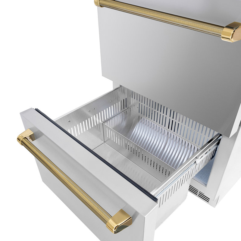 ZLINE Autograph 24 in. Touchstone Refrigerator Drawer with Steel Doors & Gold Helix Handles, Gold