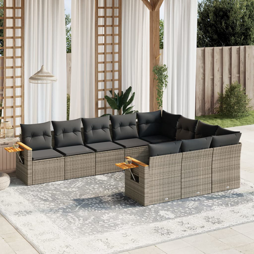 vidaXL 10-tlg. Garten-Sofagarnitur mit Kissen Beige Poly Rattan